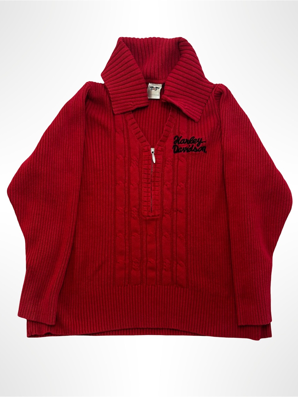 Harley-Davidson Women's Red V-Neck Cable Zip Pullover